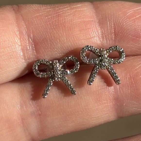 Bow Stud Earrings in Sterling Silver with Zirconia Accents NFS